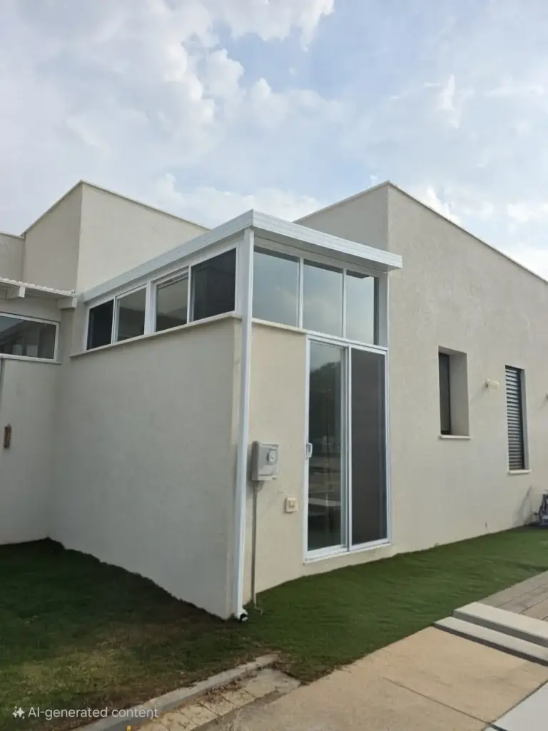 סגירת מרפסת שירות ע"י גג פנל וחלונות קליל בלגי דגם 700